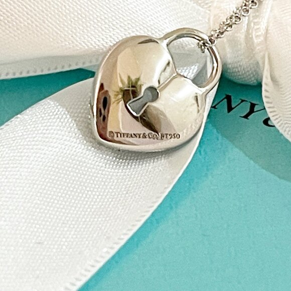 Tiffany & Co. Necklace Platinum Diamond Pave Heart Lock Pendant $4800 Stunning!! - Picture 7 of 14